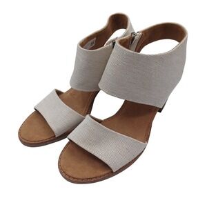 TOMS Majorca Block Heel Sandals Womens 8.5 Oatmeal Excellent Linen Zip Up Heels